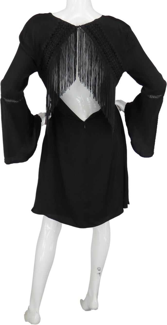 TJD Fringe Hippie Gypsy Boho Southwestern Festival Keyhole Flare Sleeve Dress